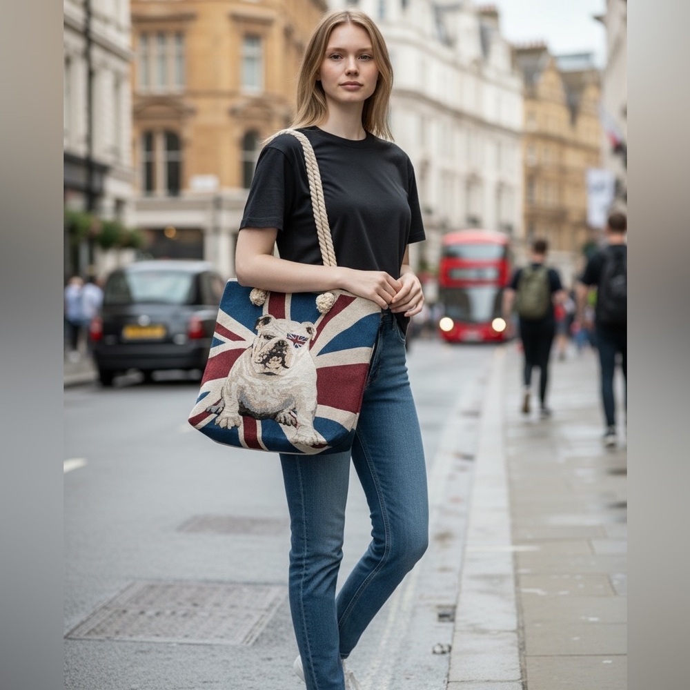 Alfa Bags Classic Collection USA London Tote Bag with Bull Dog - Picture 2 of 6
